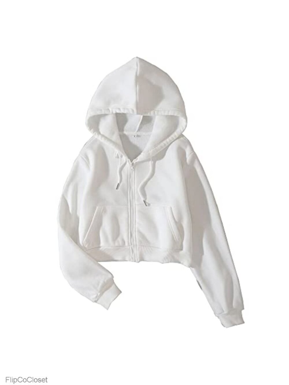 Fleece Zip Up Cropped Hoodie Long Sleeve Drawstring Pockets
